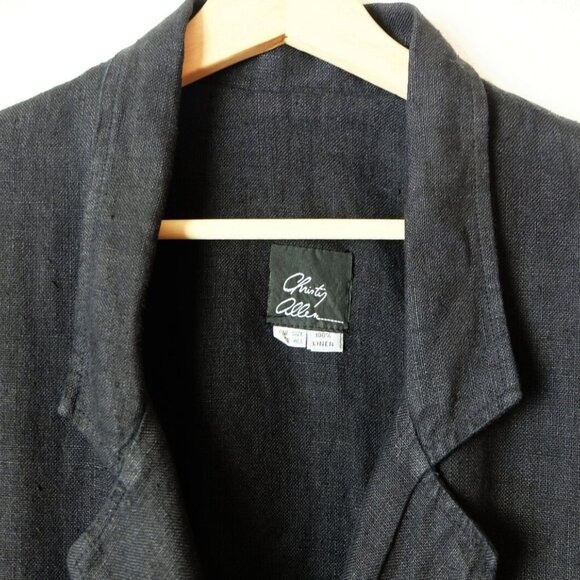 Vintage Oversized Black Pure Linen Double breasted Jacket/Blazer from 90s - Picture 7 of 9